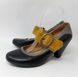Chocolate Blu “Saga" Black, Gray, Yellow Mary Jane Heels, Women's Size 7